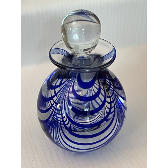 MMA art glass Blue swirl perfume bottle Paperweight 4.5”x 3” Marigold Glass - Picture 2 of 9